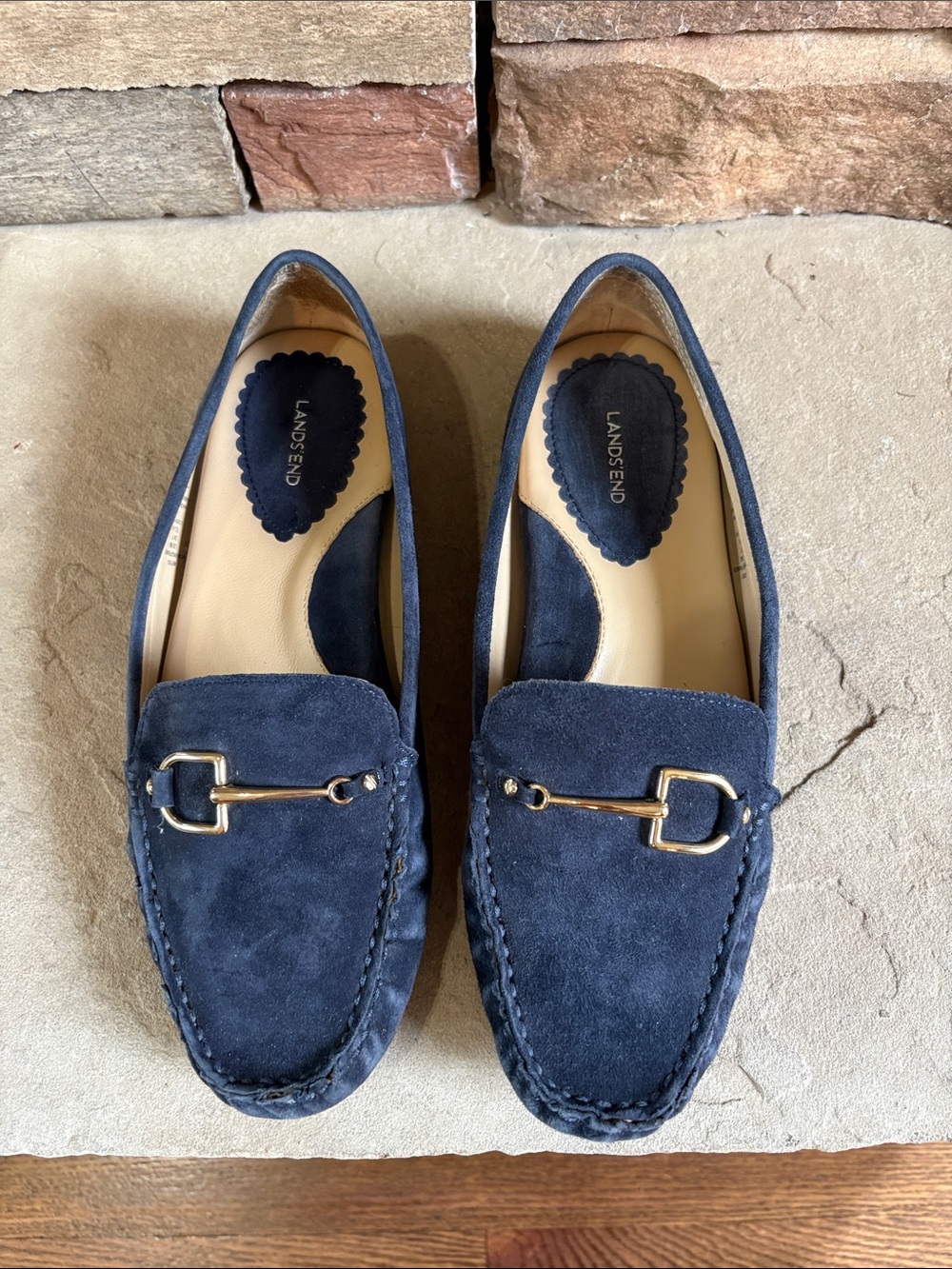 Lands End sz 9 blue suede driving later with gold horse bit detail - Picture 10 of 13